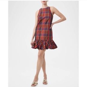 Trina Turk Plaid Berry Dress Drop Waist Cocktail Holiday Tartan
